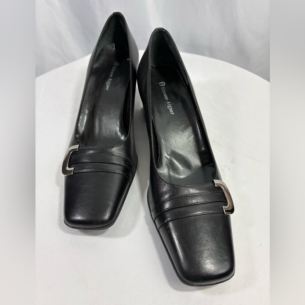 Etienne Aigner Black Leather Women’s Mozart Pumps Sz 9N Old Money